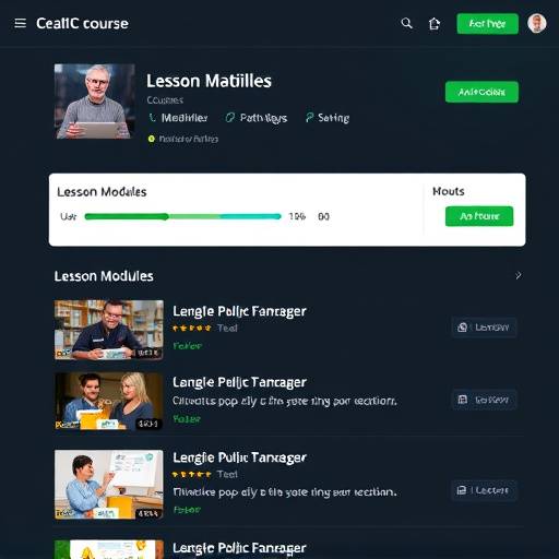 Screenshot of the Interview Ace course interface showing lesson modules and progress tracking.